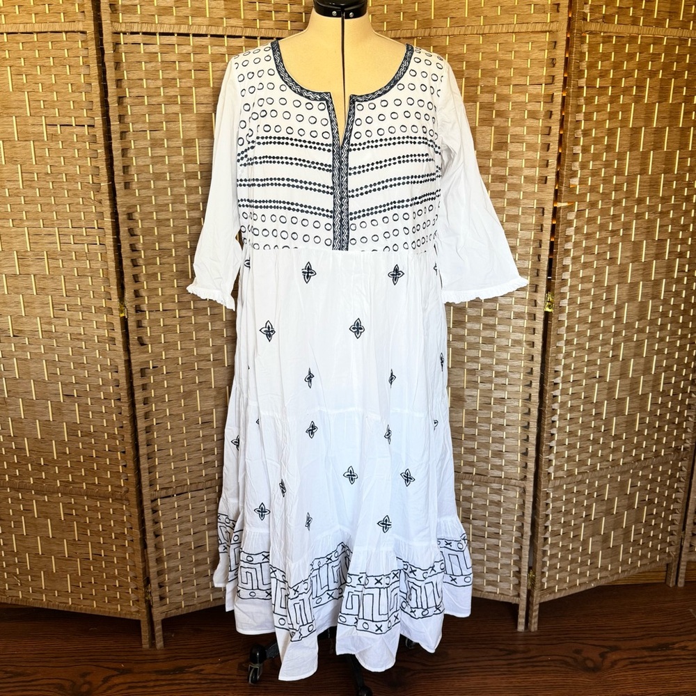 NWOT eShakti Wayward Fancies white tiered maxi dress 2X